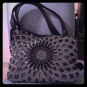 Laser-Cut Suede & Leather Bag w/ Rhinestones